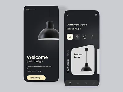Lamp e-commerce app concept app app design clean ui dark mode design e commerce ui ecommerce ecommerce app furniture furniture app lamp lamp store lighting app lightning luxury luxury design mobile app concept modern product design shop shopping app