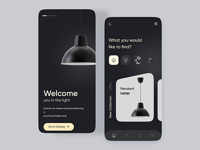 Lamp e-commerce app concept app app design clean ui dark mode design e commerce ui ecommerce ecommerce app furniture furniture app lamp lamp store lighting app lightning luxury luxury design mobile app concept modern product design shop shopping app