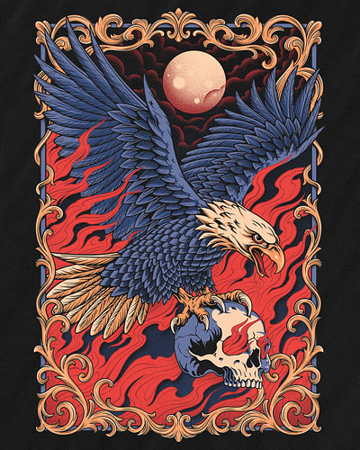 Eagle and Skull 2d art apparel artwork bands clothing cover album cover art design eagle illustration merch design sale skull t shirt