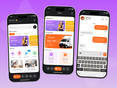 All-in-One Home Service App UI all in one app app app design app ui cleaning app cleaning service app home service app home shifting ios mobile app office shifting service booking shifting smart home app ui ux design