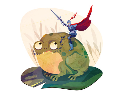 the rider 2d armor cartoon character cloak fairytale frog helmet hero illustration knight medieval portrait retro rider style texture vector vintage