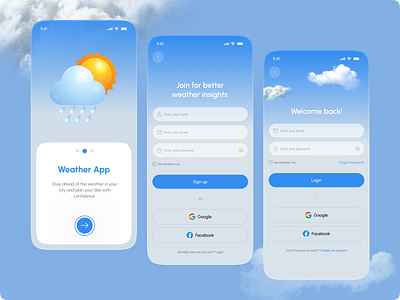 Login Signup Page - Weather Mobile App android create account dashboard design everyway figma design forecast ios login screen mobile app mobile design modern registration sign in sign up sign up page ui ux design weather weather app
