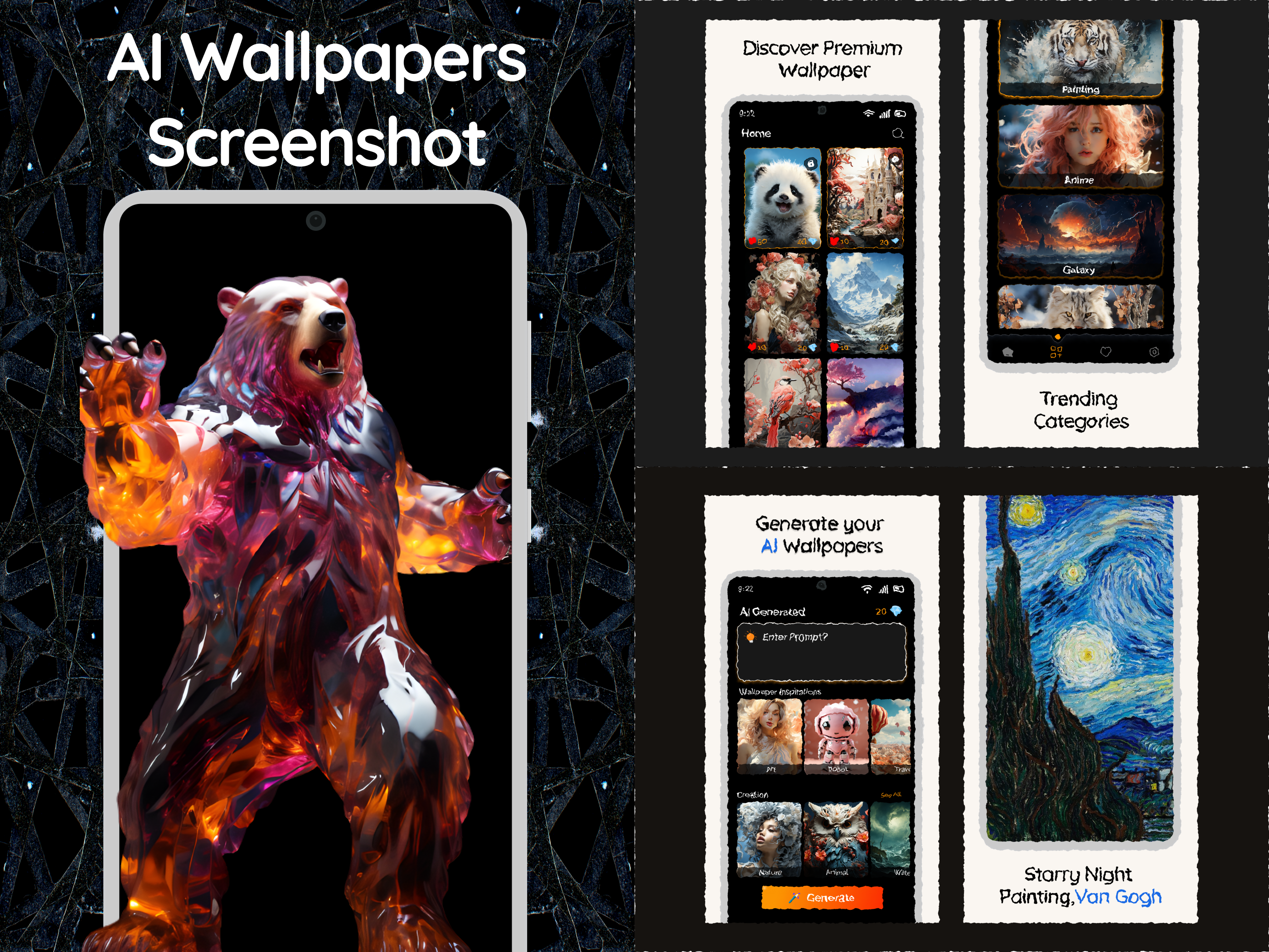 Wallpaper App Screenshot ai wallpaper app app design app showcase app store optimization app store preview appstore screenshots graphic design mobile app mobile app design playstore screenshots premium promotional graphics screenshot screenshot design screenshots ui ui design uiux wallpaper app wallpaper app screenshot