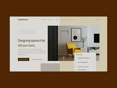 CasaCrest Interiors — Modern Hero Section Design figma figma design framer design hero design hero section interior design minimal design modern design new shot ui design web design website design