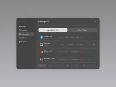 My subscriptions - SnowUI dashboard ui kit