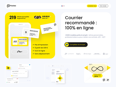 Posteo - Landing Page Design app design branding figma fintech france graphiste header header design hero infographic landing page letter logistic logo postal saas ui designer ui ux ux designer web designer