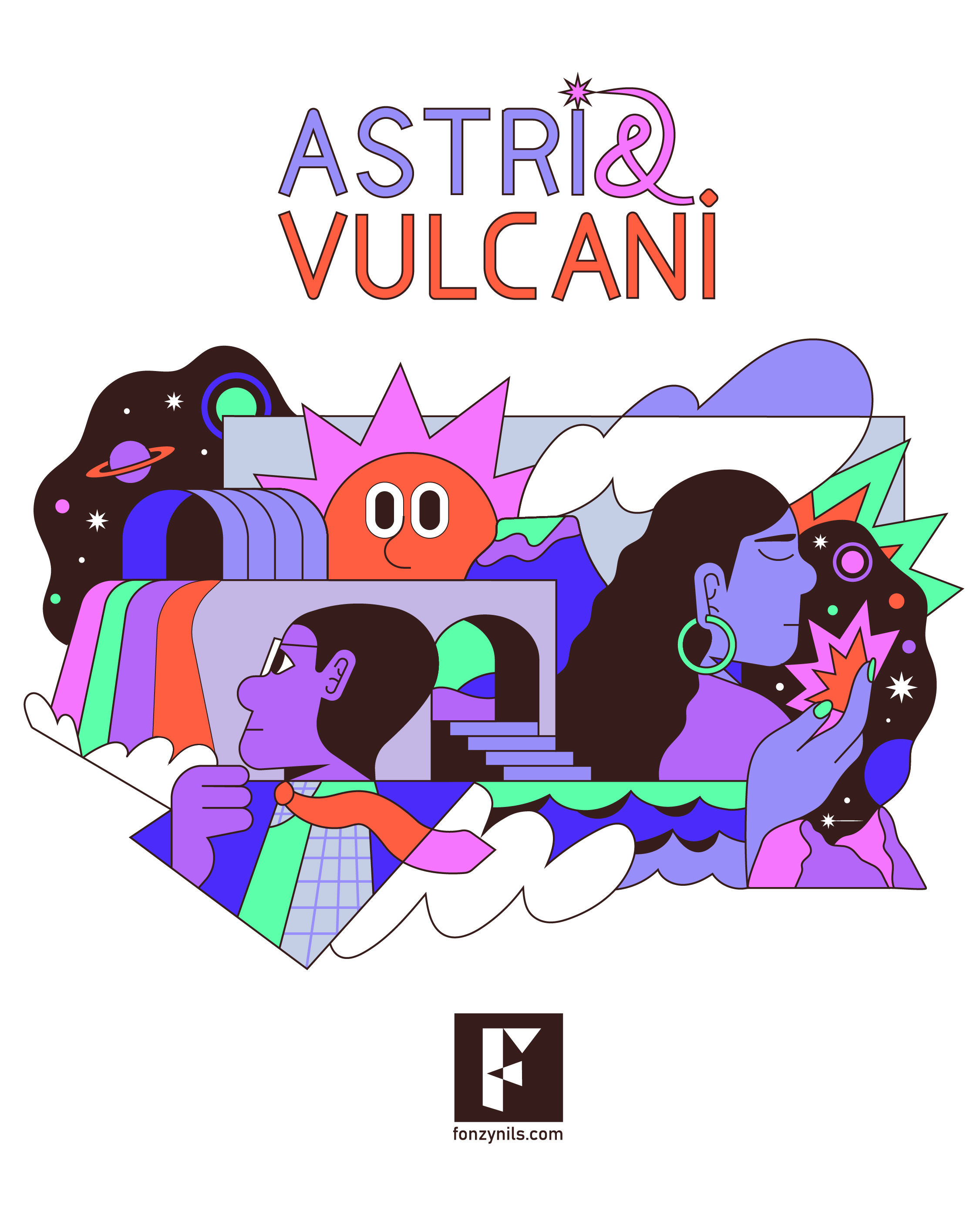 Astri e Vulcani branding characters digital drawing fonzynils graphic design ill illustration illustrator magazine