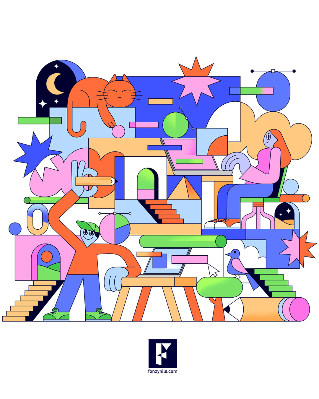 Creative Process branding characters design digital drawing fonzynils illustration illustrator magazine