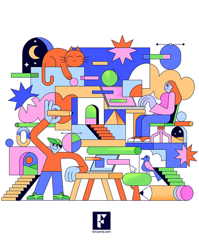 Creative Process branding characters design digital drawing fonzynils illustration illustrator magazine