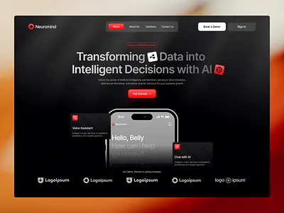 AI & Machine Learning Landing Page UI ai analytics automation data learning machine network neural saas startup tech ui ux web app