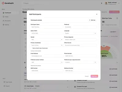 Add Participant Input form add client add form app cleanwebapp client management crm dashboard dashboard design input feel lead management product design pupup saas software ui ux design user experience web application website