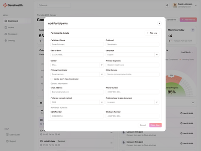 Add Participant Input form add client add form app cleanwebapp client management crm dashboard dashboard design input feel lead management product design pupup saas software ui ux design user experience web application website
