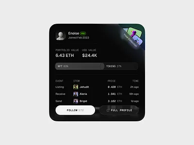 NFT Marketplace Profile Card UI bitcoin card crypto cryptocurrency darkui mobile nft profile widget