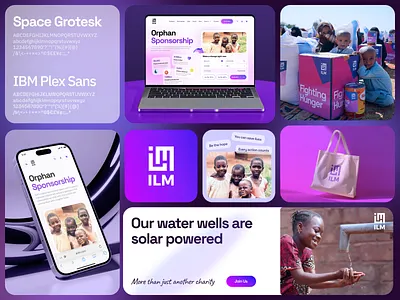 ILM Charity Website UI/UX Design 3d charity gradient help kids marketing mockup purple water web website