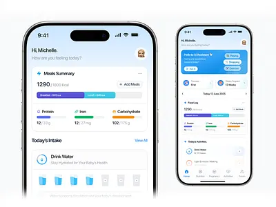 Pregnancy Nutrition Tracker app apple apple app blue chart clean design food tracking health healthcare ios minimal mobile pregnant product saas stats tracking ui white