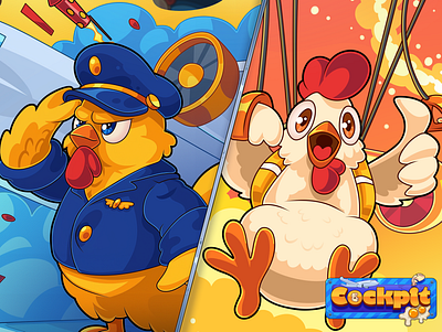 Cockpit: Game illustrations 2d airplane art casino art character character design chicken game illustration graphic design illustration loading screen parachute photoshop pilot promo art rooster slot slot art slots vector