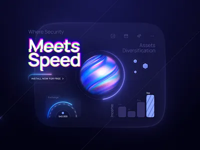 Crypto UI Marketing Card ai animation app bitcoin coin crypto defi design finances financial platform fintech glow interface neon sphere trade ui ux wallet web3