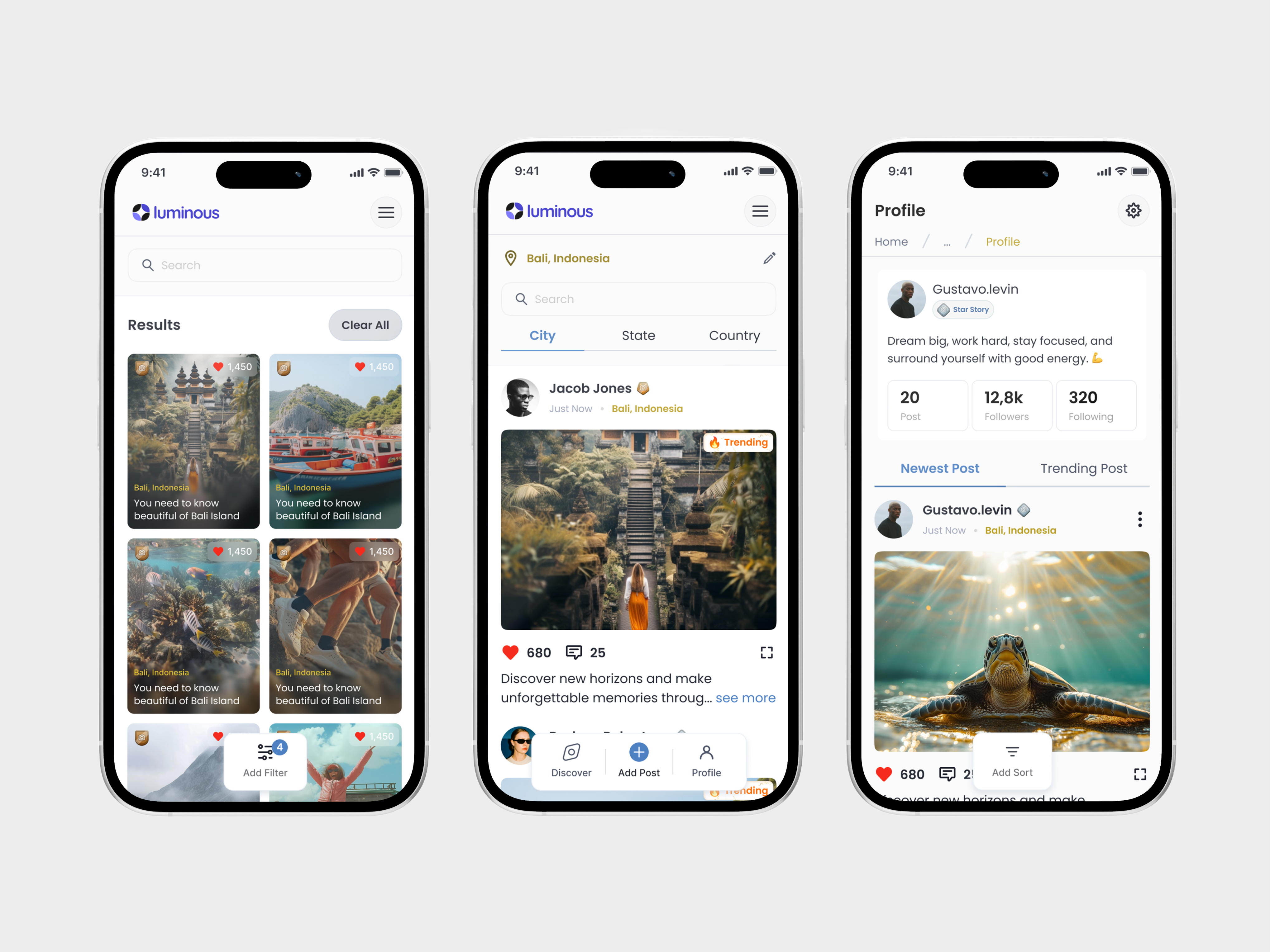 Luminous - Social Media Location App android app app design application clean facebook instagram interface ios iphone mobile app mobile ui social social app social media social media app ui uidesign uiux ux