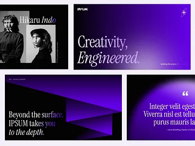 👾 IPSUM • Creative Studio Pitchdeck agency animation bold branding chart clean creative creative agency creative studio dark design editorial gradient layout design pitch pitch deck pitchdeck presentation slide deck tech