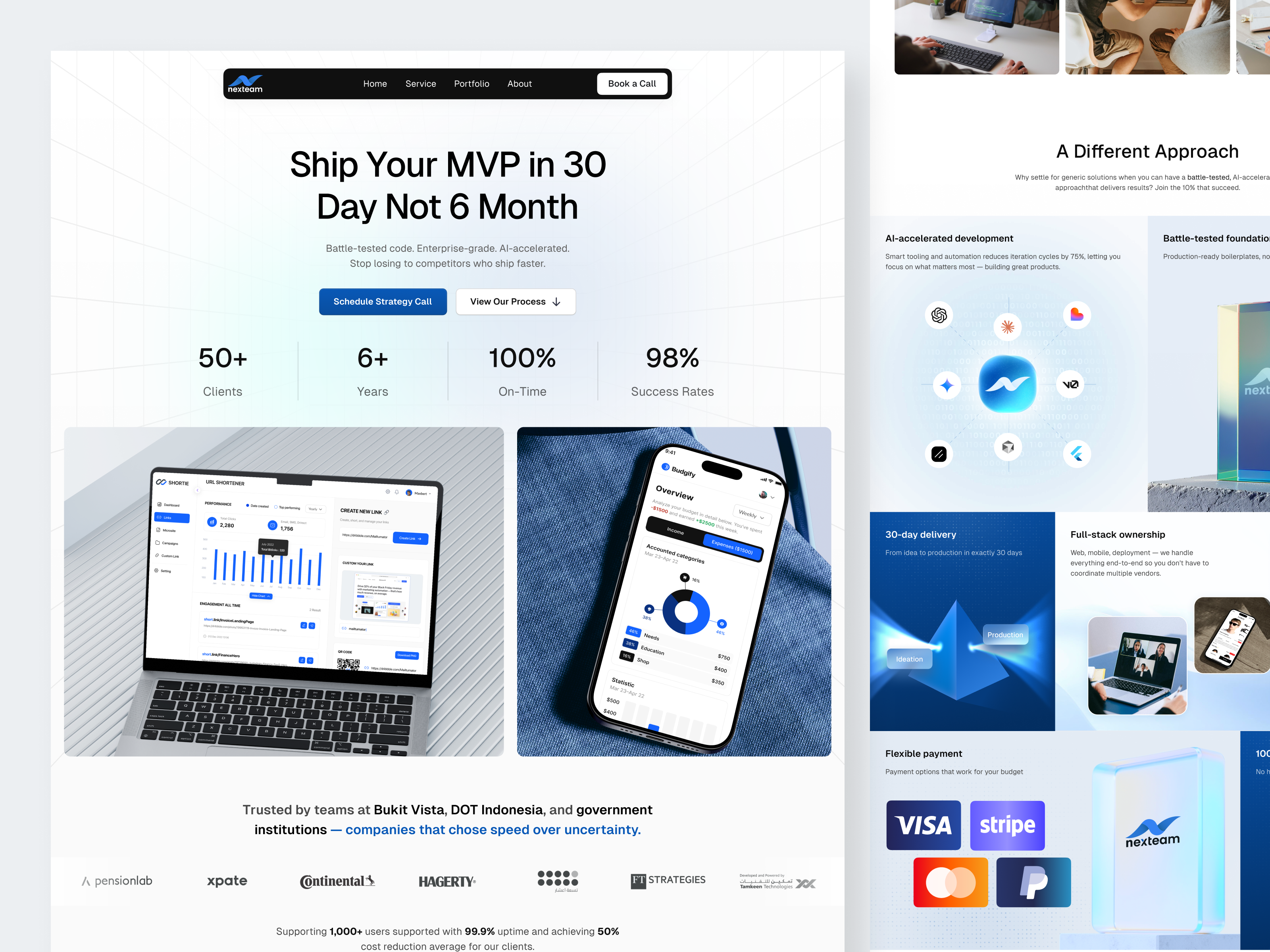 Nexteam Website Redesign — Software Agency Landing Page ai ai agency ai powered development creative direction enterprise it consultant it services landing page minimum viable product mvp agency mvp development product development project development saas company software agency software company software development software house tech consulting website redesign
