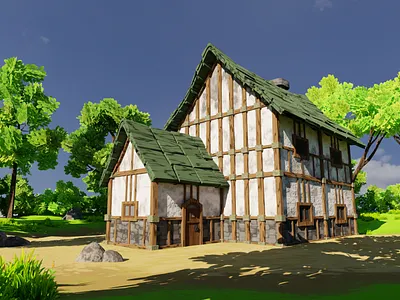 Medieval House 5 With Environment Low-poly 3D model 3d 3dartwork 3dmodel art blender3d building conceptart environment exterior forest game grass house landscape lowpoly medieval render rock tree
