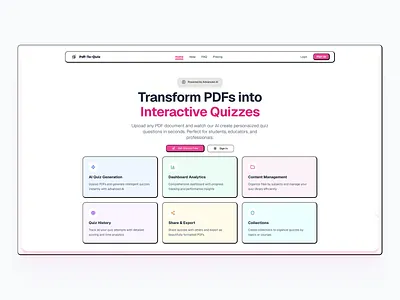 AI PDF to Quiz Generator branding design figma figmadesign graphic design hero ui uidesign uiux