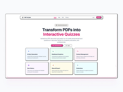AI PDF to Quiz Generator branding design figma figmadesign graphic design hero ui uidesign uiux