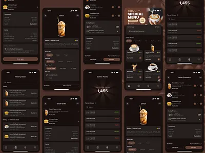 Coffee Shop App Mobile — Order Ahead, Customize, and Sip coffe shop dark mode app coffee coffee app coffee point coffee point mobile app coffee shop coffee shop app mobile dark mode design dark mode mobile app detail order detail order coffee shop history order history order mobile app mobile app order summary order summary app mobile order summary coffee shop point mobile app