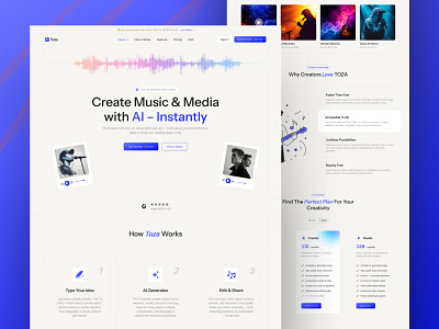 Toza - AI Music ai ai media ai music envytheme generative ai uidesign uxdesign