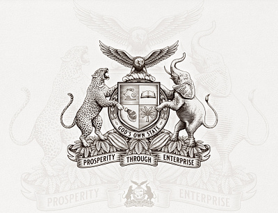 Abia State - Official Coat of Arms Design badge branding coat of arms crest design drawing eagle elephant engraving graphic design hand drawn heraldry illustration leopard logo palm seal shield stamp vector art