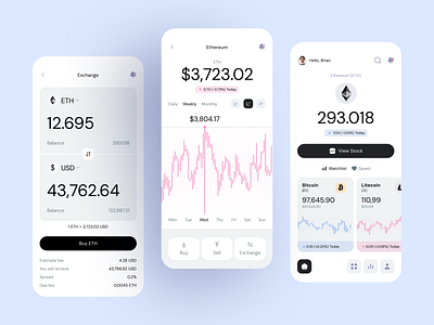 Crypto Investment App UI — Modern Trading Experience bitcoin crypto app crypto exchange crypto wallet data analytics digital wallet ethereum figma design finance app financial app fintech design investment app ios minimal design neumorphism product design trading app ui design ui ux ux design