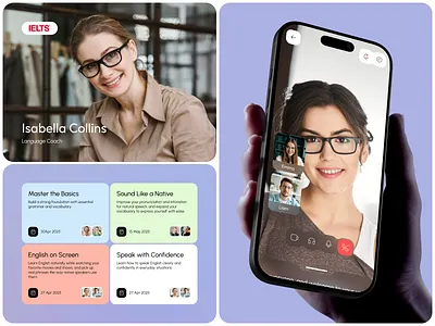 E-Learning App Concept - IELTS Coaching Platform app concept clean design education app education design elearning ielts app language coach language learning learning platform minimal ui mobile app design modern app product design student app study app tutor app ui ux video call ui web3 learning