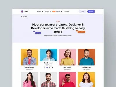 Fade.it - Team Page Design for Online Video Editor app design branding clean contact page design design illustration minimal online tools design online video editor team page design ui ui ux design agency ui ux designer ux ux design video editing tool video editor website design website design agency