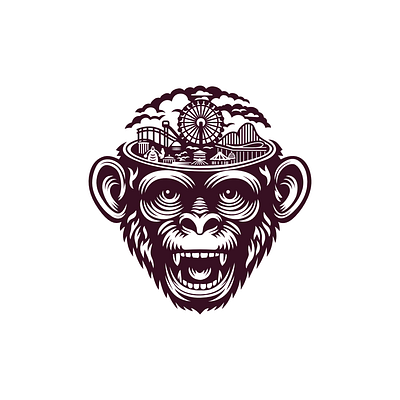 Monkey Mind Circus Engraving Logo animal ape brand branding chimp circus city crazy for sale illustration logo mark mind monkey nagual design