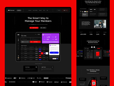 Memverr Website — All-in-One Membership Management Platform bento grid black branding branding guideline dark design graphic design gym interface light logo membership minimalist purple red saas startup ui visual identity website