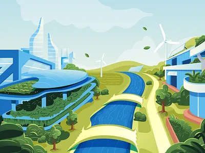 Futuristic Habitat Scene | Concept Illustration art artwork branding design concept art digital illustration environment futuristic futuristic city graphic design illustration illustration design illustrator landscape illustration product design sustainability vector