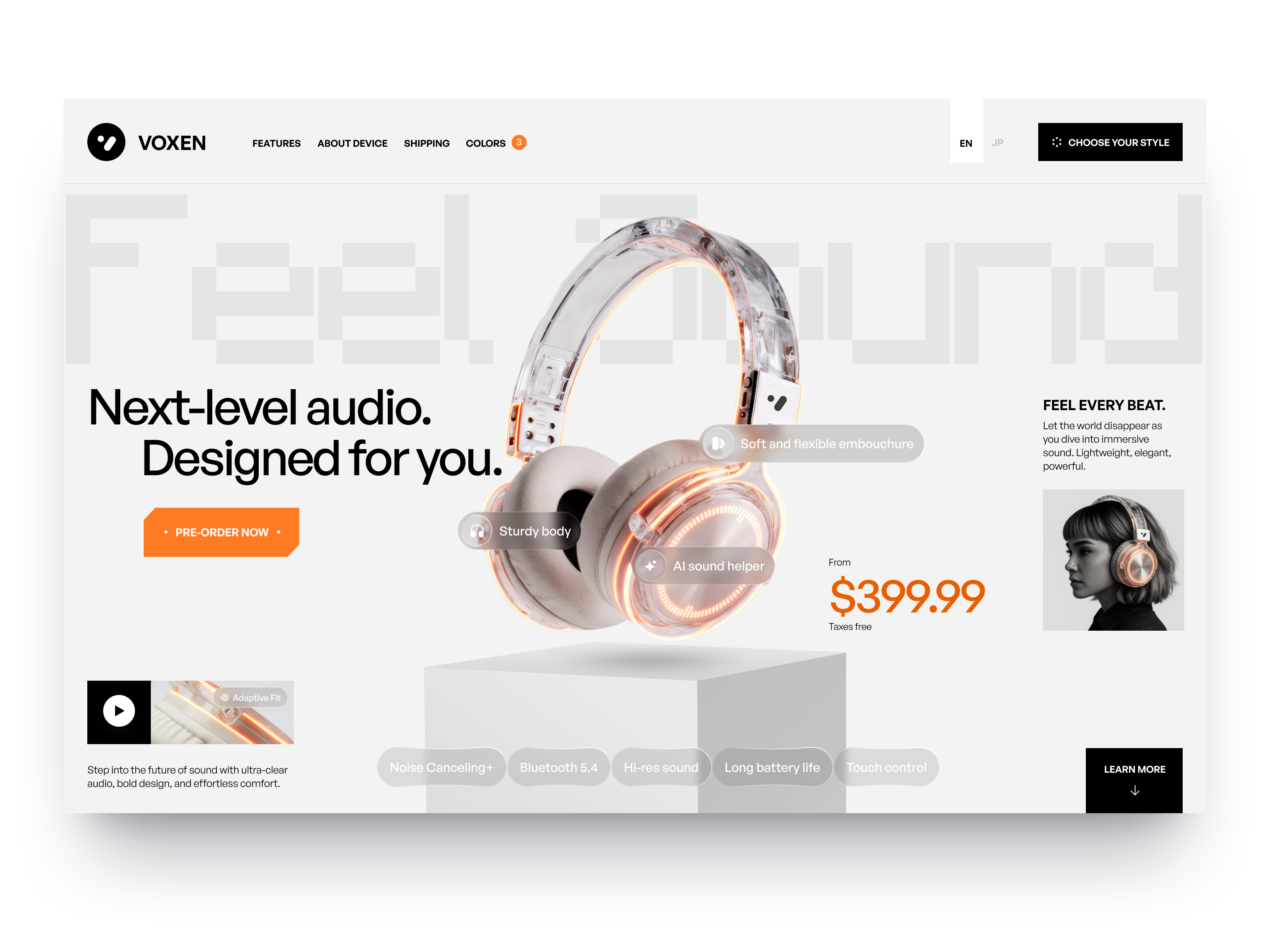 Website Design for AI sound helper design interface product service startup ui ux web website
