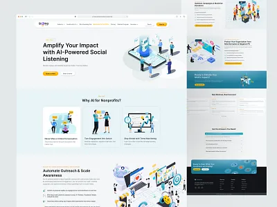 AI-Powered Social Listening Platform for NGOs | Landing Page UI ai agents ai platform design ai ux datalandingpage human centered design marketing automation website ngo design non profit website social agency website design social impact design social listening landing page social media landing page ux for good