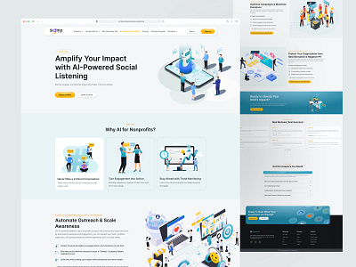 AI-Powered Social Listening Platform for NGOs | Landing Page UI ai agents ai platform design ai ux datalandingpage human centered design marketing automation website ngo design non profit website social agency website design social impact design social listening landing page social media landing page ux for good