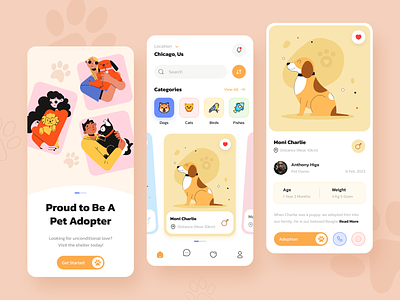 Pet Adoption App Design 3d adoption animalcare app design cat dog app dogs mobile app pet adoption pet app pet care pet food pet shop petazy pethealth uiux vet veterinary