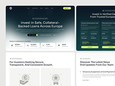 Debitum - Investment Landing Page b2b bank clean finance fintech framer investment investment firm landing page market minimalist modern money payment saas saas landing page saas website startup stock web design