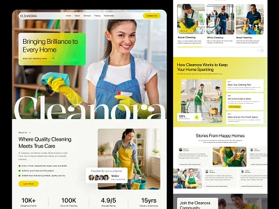 Cleanora – Cleaning Service Website Design booking website cleaning agency cleaning company cleaning service cleaning website home cleaning house cleaning minimal design modern design office cleaning responsive design service booking service website ui ui design ux design web design