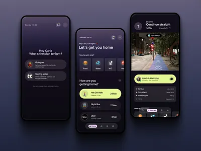 Night navigation dark mode design figma for women mobile navigation neon ui