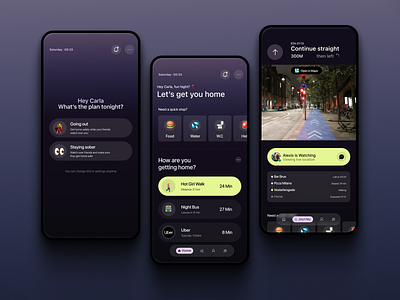 Night navigation dark mode design figma for women mobile navigation neon ui