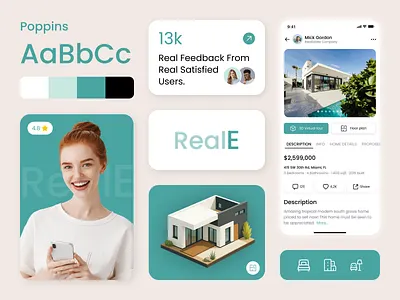 Modern Home Listing Concept - Real Estate agency appartment bento branding broker building design home house icons mobile app mobile design properties real estate realtor rent home rental ui design ux ui visual identity
