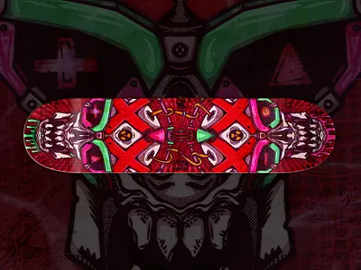 Skull skateboard, desing for sale bones branding colors cyberpunk design illustration red skateboard skull