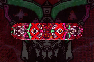 Skull skateboard, desing for sale bones branding colors cyberpunk design illustration red skateboard skull