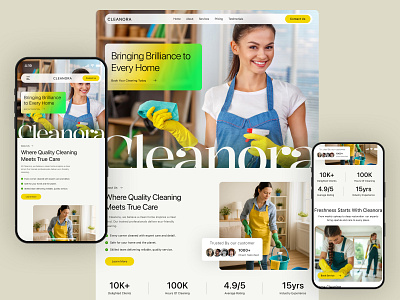 Cleanora – Cleaning Service Website Design booking website branding cleaning agency cleaning company cleaning service cleaning website home cleaning house cleaning minimal design responsive design service booking service website ui ui design ux design web design website design