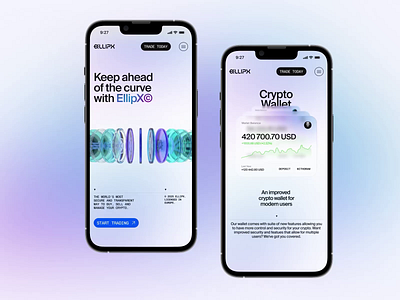 AI Landing page web design mobile crypto trading ✦ EllipX adaptation ai animation app application design interaction mobile design motion graphics service startup ui ux