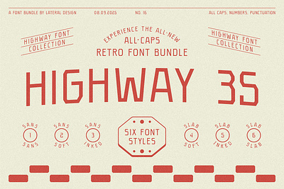 Highway 35 Retro Font Bundle branding bundle creative font geometric graphic design headline font highway illustration logo font minimal motel new fonts packaging red retro texture typography vintage webfont